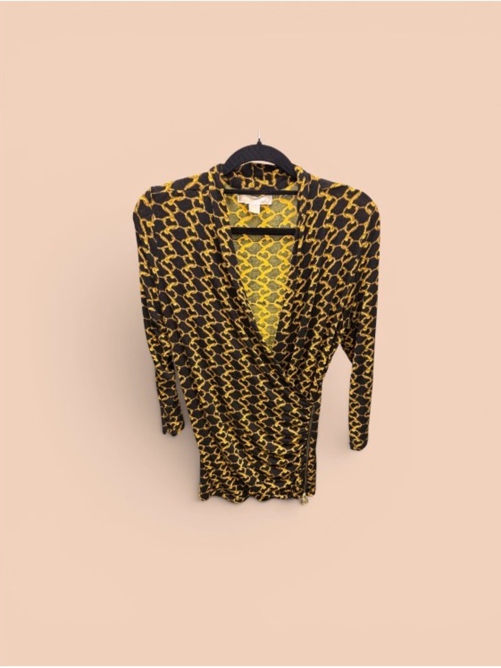 Michael Kors Black and Yellow Patterned Wrap Top